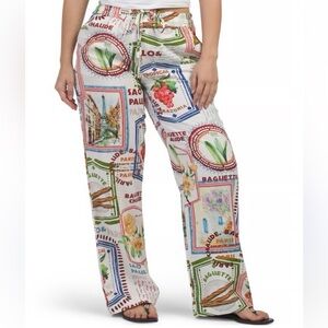 RACHEL ZOE International Garden Linen Wide Leg Pants Drawstring Waist Sz XS VGC